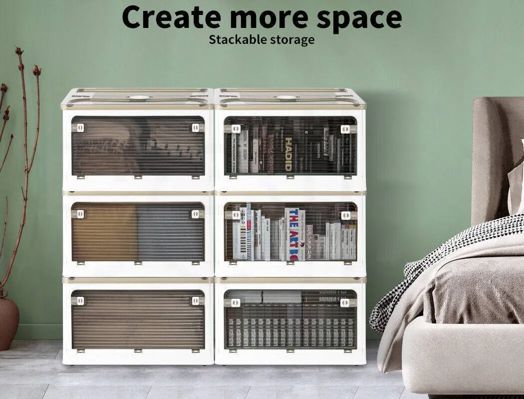 Low-price guarantee Storage 5 Sides Foldable Organizer Transparent~XL Cost-efficient Stackable Boxes Containers Size Open