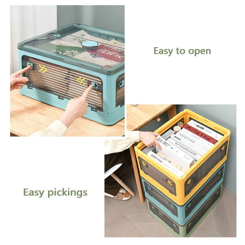 Low-price guarantee Storage 5 Sides Foldable Organizer Transparent~XL Cost-efficient Stackable Boxes Containers Size Open