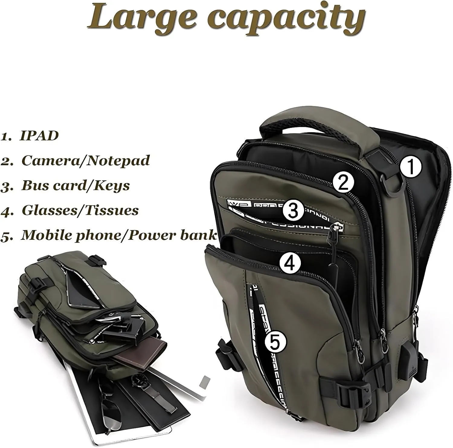 Luckyabow Waterproof Crossbody Bag, Waterproof Sling Bag Crossbody Backpack for Men Women for Hiking
