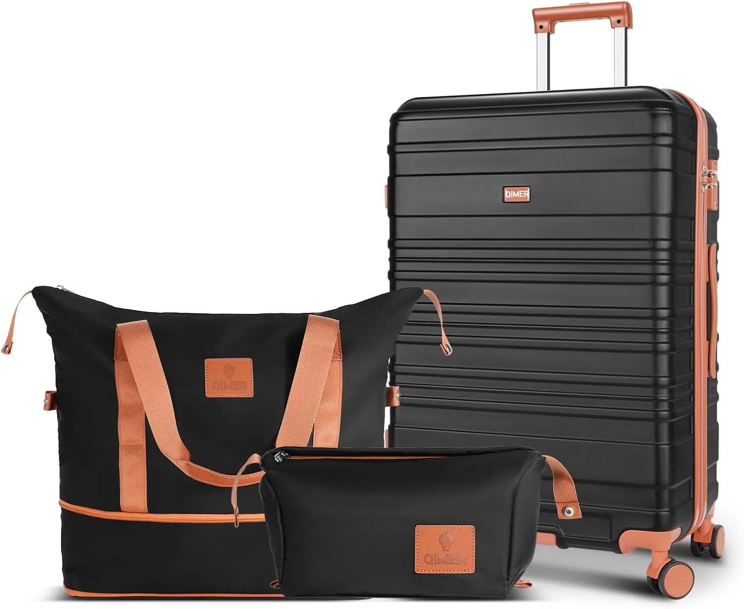 Luggage Set, 20 Inch carry on 100% PC Hard Side Luggage with Spinner Wheels, Suitcase withTsa Approved Lock and YKK Zipper, Lightweight Travel for Men and Women, Black 3 Piece