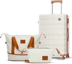 Luggage Sets, 20 Inch Carry on Luggage Using 100% PC, Lightweight Luggage with YKK Zipper and TSA Locks, Durable, Quiet Double Wheels, Travel Luggage for Men and Women, Y01 OFF White 3 Piece