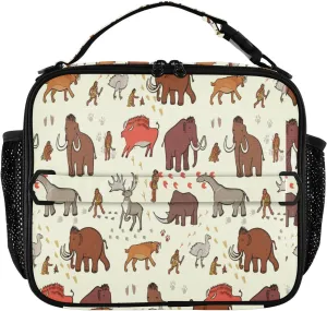 Lunch Bag for Men Women Mammoth Elephants Animals Insulated Lunch Box Portable Cooler Bag with Shoulder Straps for Office Travel School
