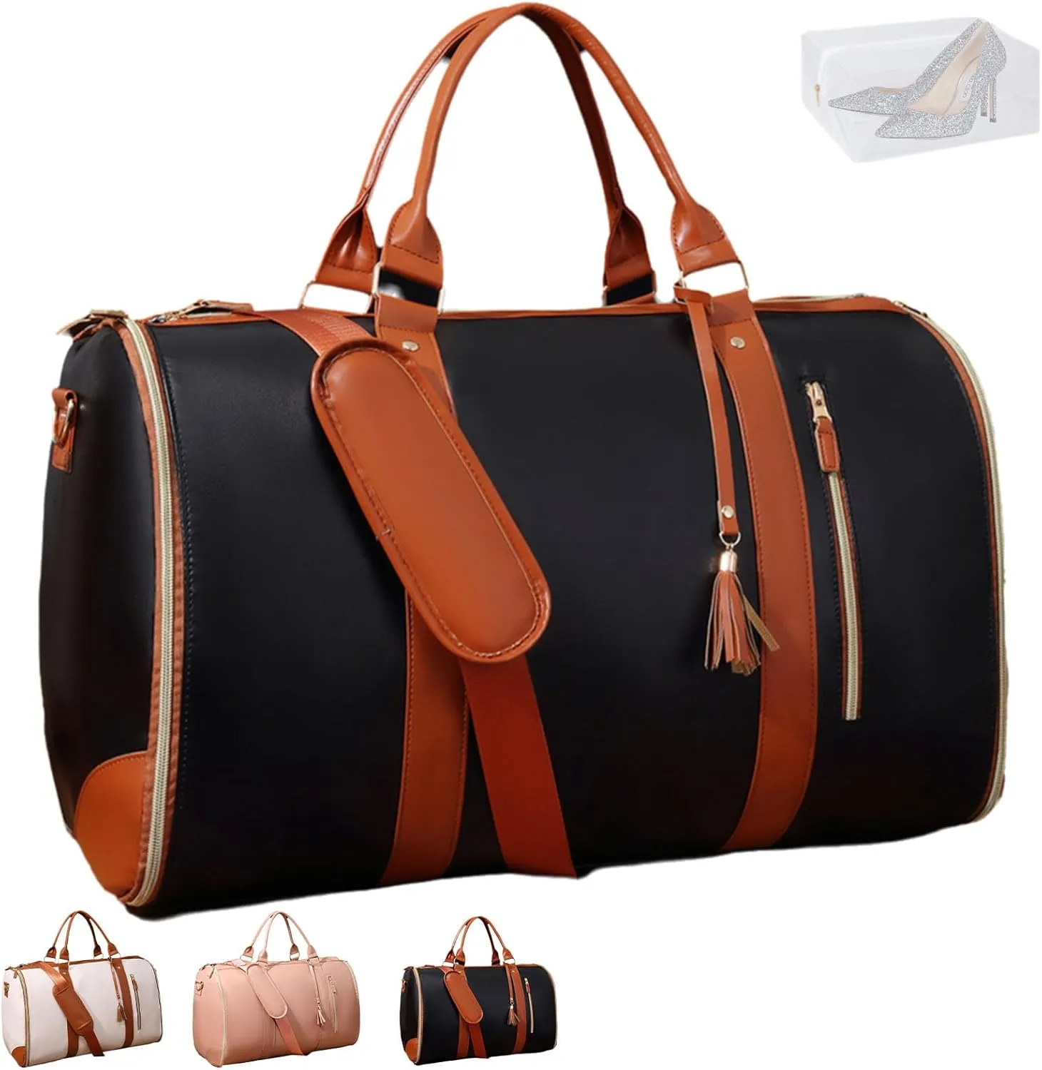 Luxe Mega Bag, Luxe Mega Bag Travel, Luxemega Travel Bag, Luxe Travel Bags for Women, Leather Garment Bags for Travel with Shoe Pouch (Basic-Black Brown)