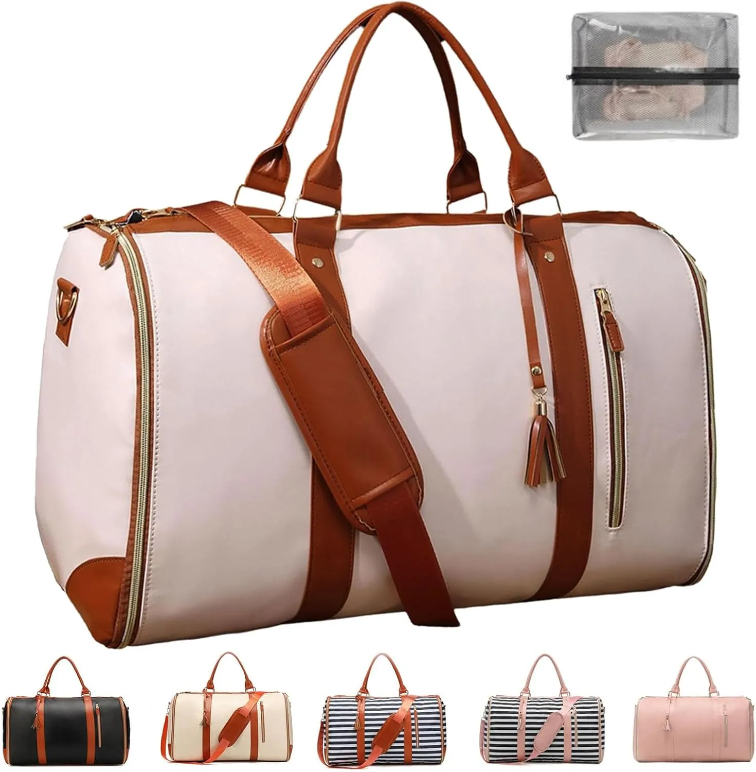Luxemega 2-in-1 Convertible Duffel Bag, Large, White, Pink, Black