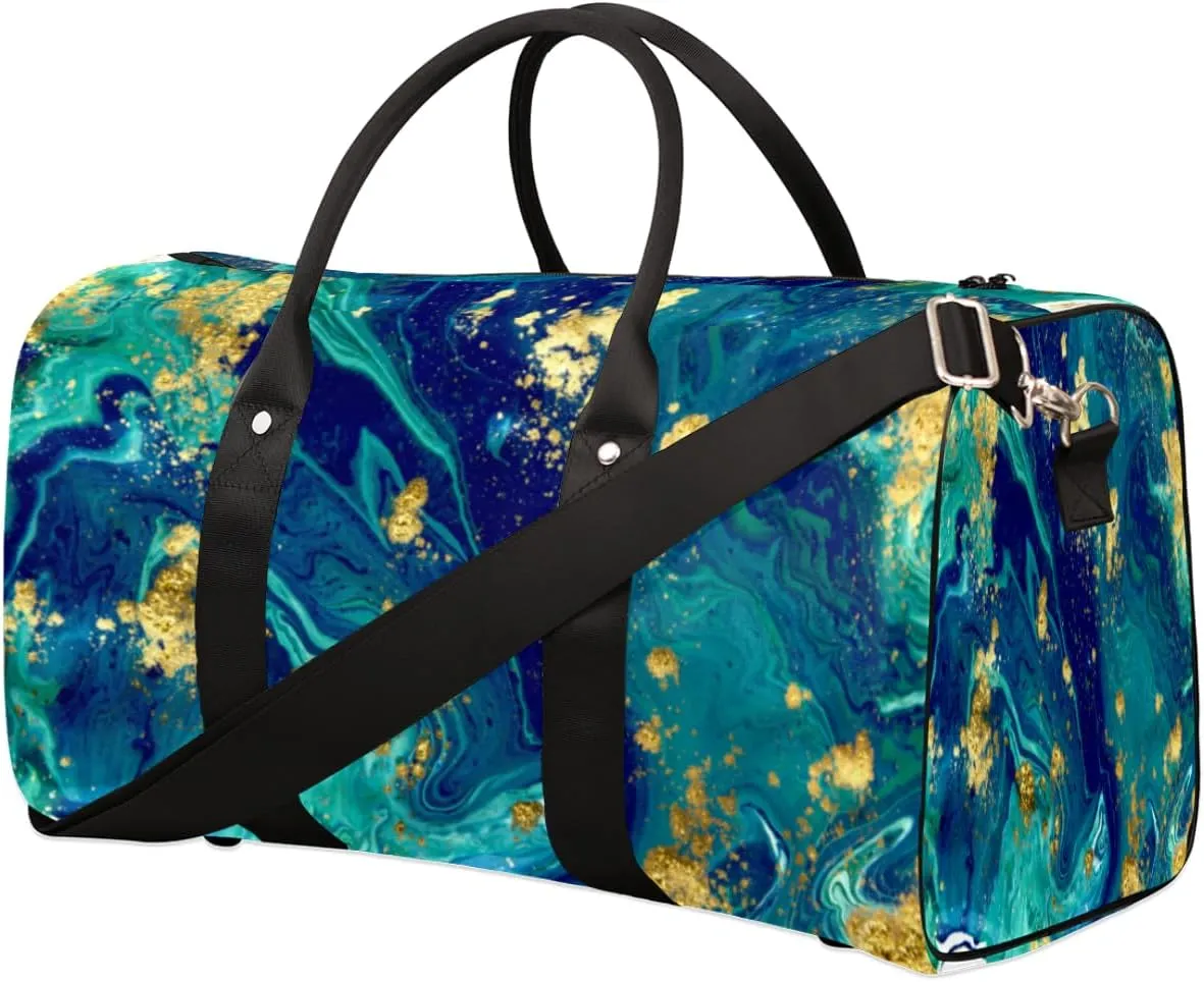 Luxury Art Marble Green Travel Duffle Bag for Men Women Large Overnight Weekender Bag Lightweight Duffel Bag Sports Gym Bag Foldable Carry on Luggage Bag