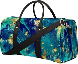 Luxury Art Marble Green Travel Duffle Bag for Men Women Large Overnight Weekender Bag Lightweight Duffel Bag Sports Gym Bag Foldable Carry on Luggage Bag
