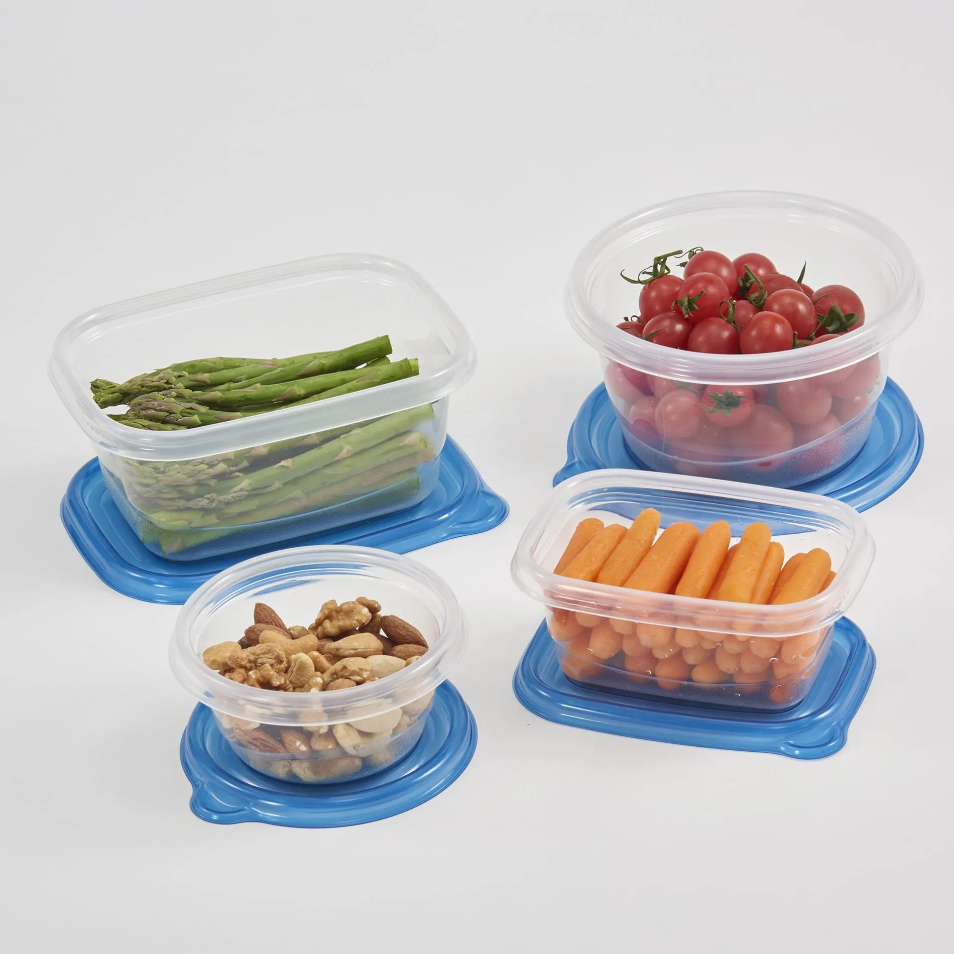 Mainstays 92PC Multi Size Food Storage Container Set, Assorted shape - Clear Container & Blue Lid, 46 Pack