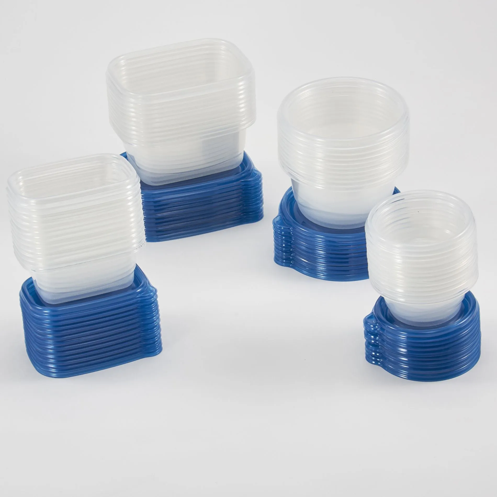 Mainstays 92PC Multi Size Food Storage Container Set, Assorted shape - Clear Container & Blue Lid, 46 Pack