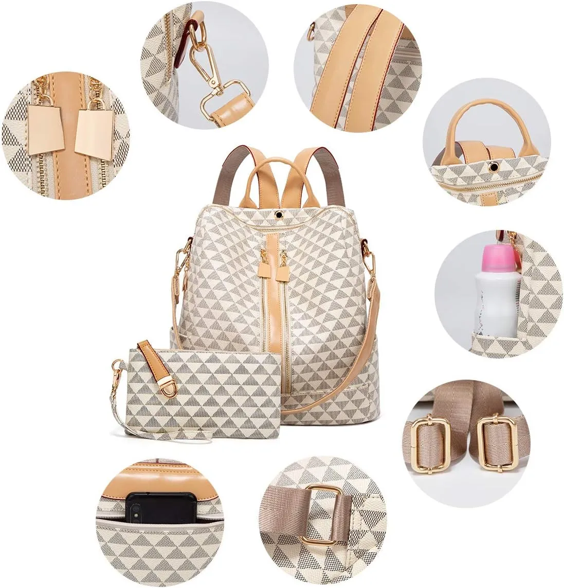 Makes Backpack Purse for Women PU Leather Travel Satchel Handbag Convertible Design Bag with Purse 2 Piece
