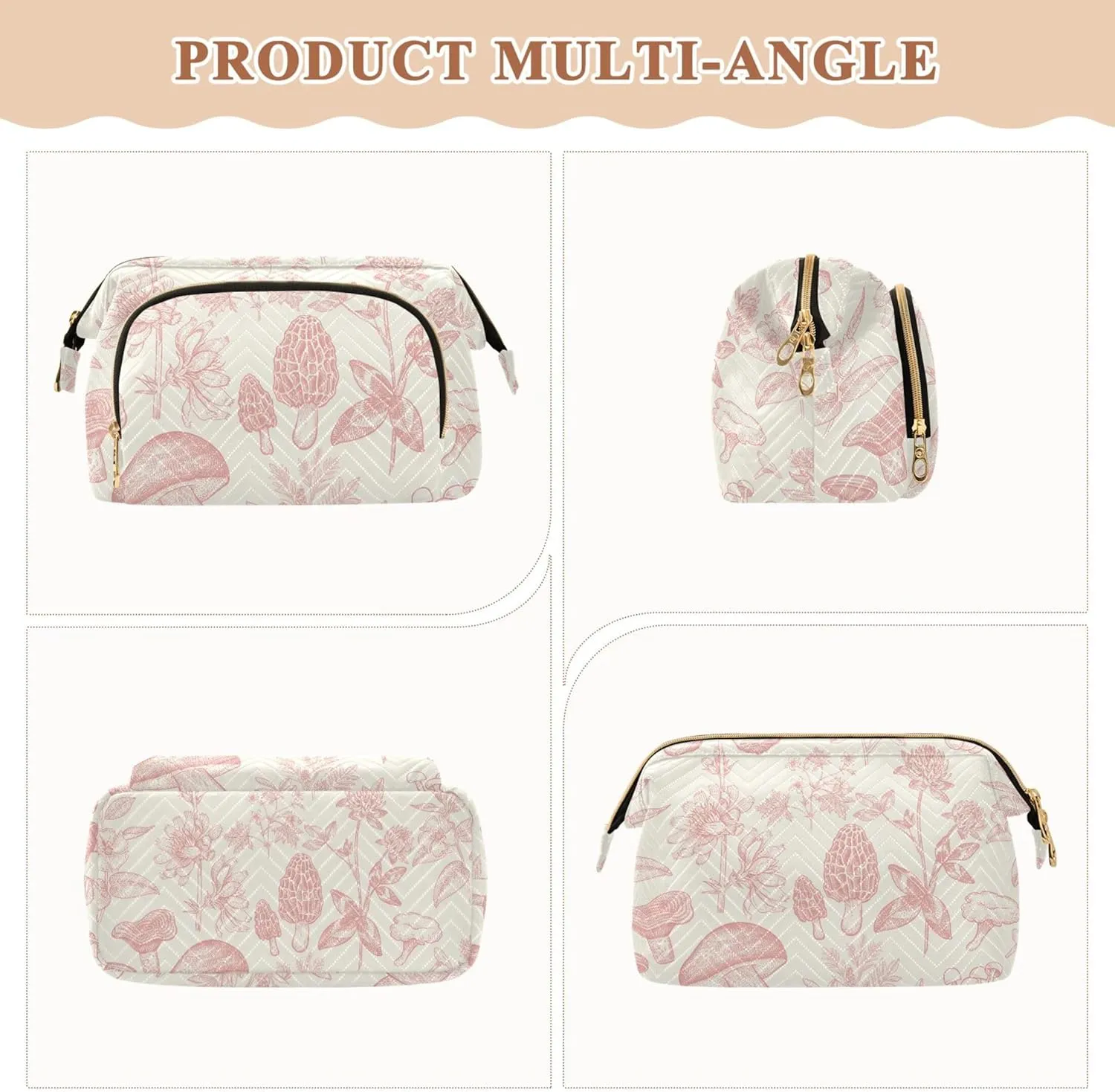 Makeup Bag Cosmetic Bag, Forest Botany and Mushroom Large Capacity Travel Pouch Makeup Case Organizer for Women Toiletry Bag with Zipper for Ladies Girls
