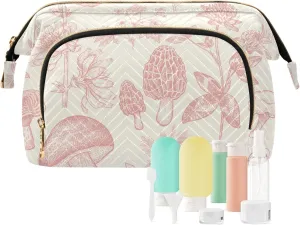 Makeup Bag Cosmetic Bag, Forest Botany and Mushroom Large Capacity Travel Pouch Makeup Case Organizer for Women Toiletry Bag with Zipper for Ladies Girls