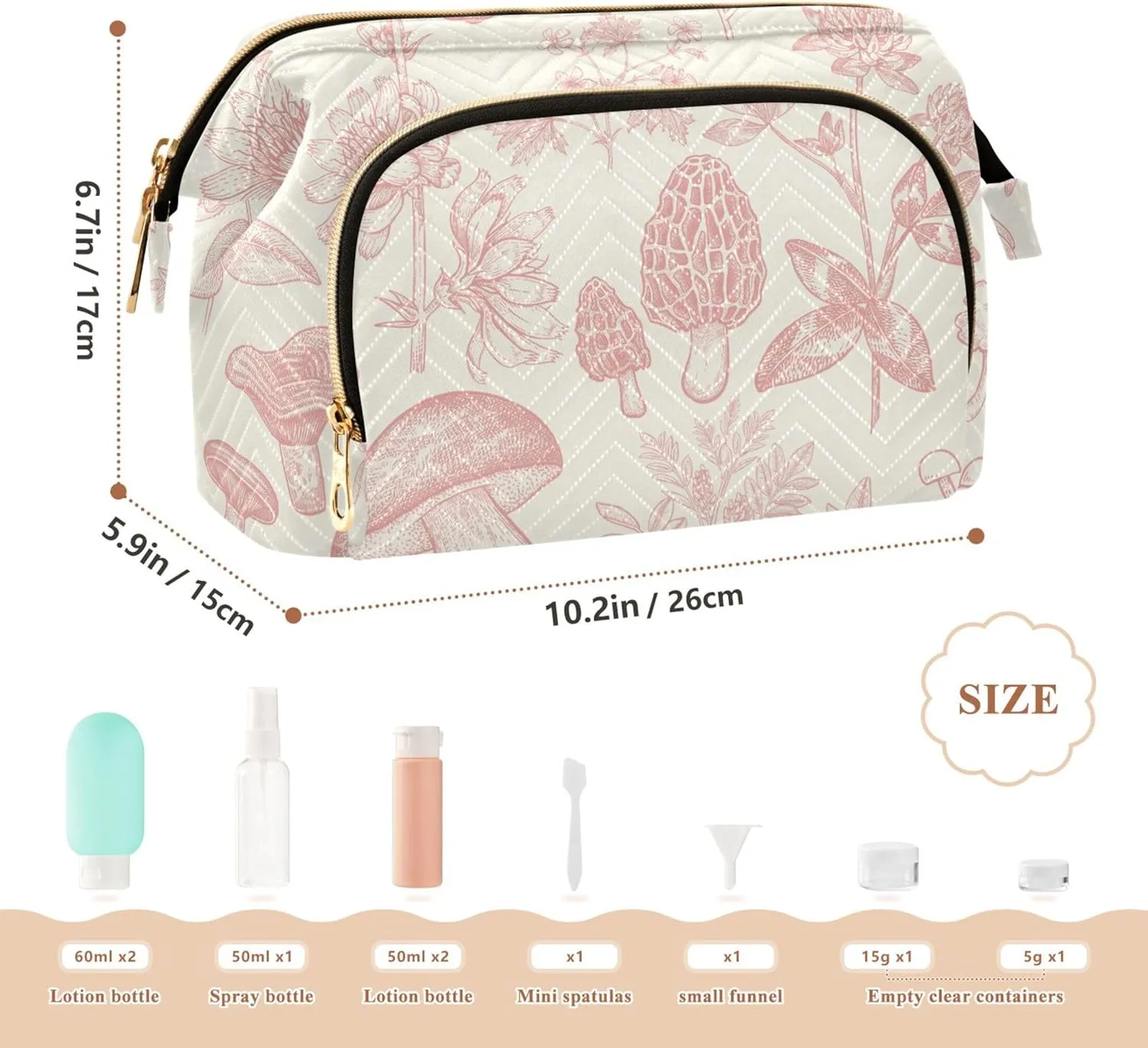 Makeup Bag Cosmetic Bag, Forest Botany and Mushroom Large Capacity Travel Pouch Makeup Case Organizer for Women Toiletry Bag with Zipper for Ladies Girls