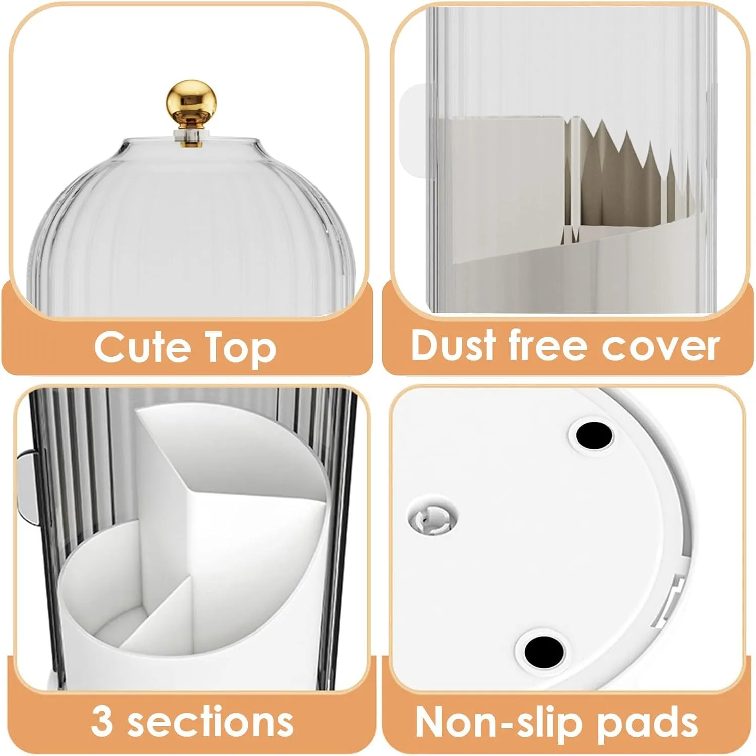 Makeup Brush Holder with Lid 360 Rotating Clear Dustproof Make Up Organizers for Vanity Bathroom Countertop, Transparent