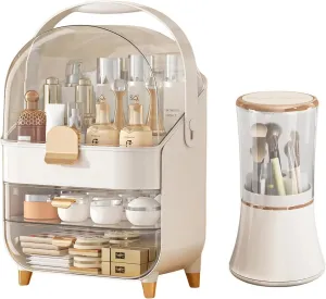 Makeup Organizer Countertop, Make Up Organizers for Vanity & Skincare Organizers Makeup Brush Holder Bathroom Counter Teen Girl Gifts Trendy Stuff for Vanity/Dresser (White)