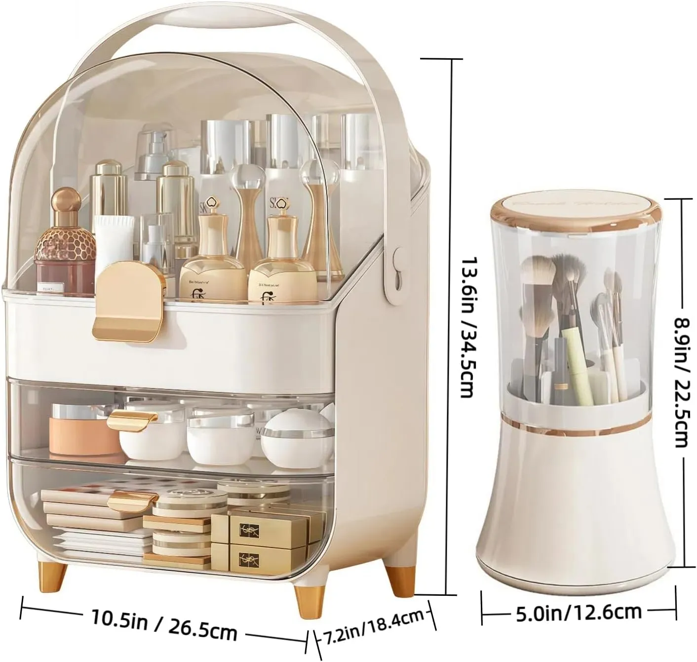 Makeup Organizer Countertop, Make Up Organizers for Vanity & Skincare Organizers Makeup Brush Holder Bathroom Counter Teen Girl Gifts Trendy Stuff for Vanity/Dresser (White)