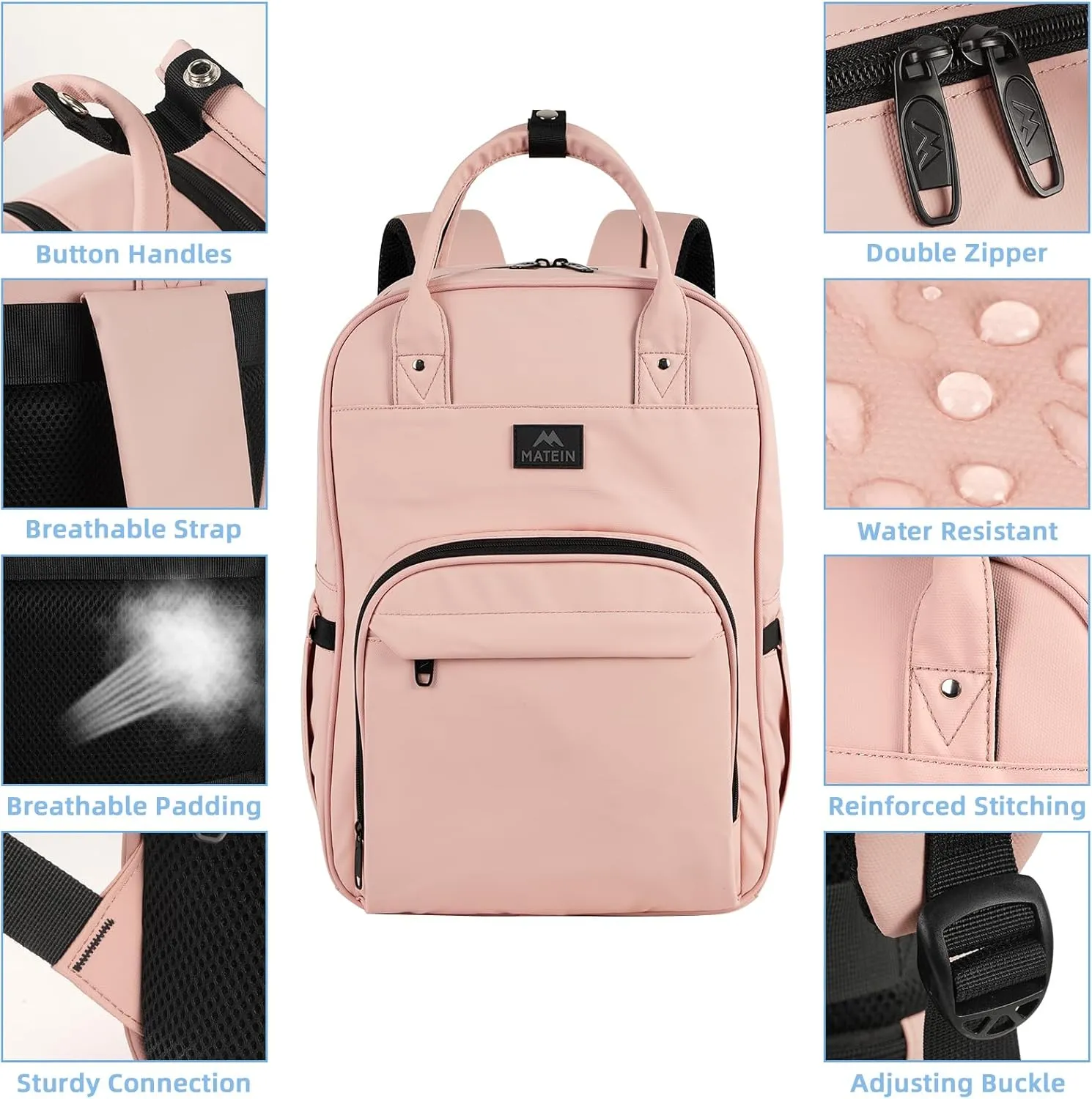 MATEIN Nursing Backpack, Waterproof College Bag for Women with Removable Organizer, 15.6 Inch Travel Lapatop Backpacks Medical Clinical Doctor Nurse Work Daypack for Women, Gifts for Her, Pink