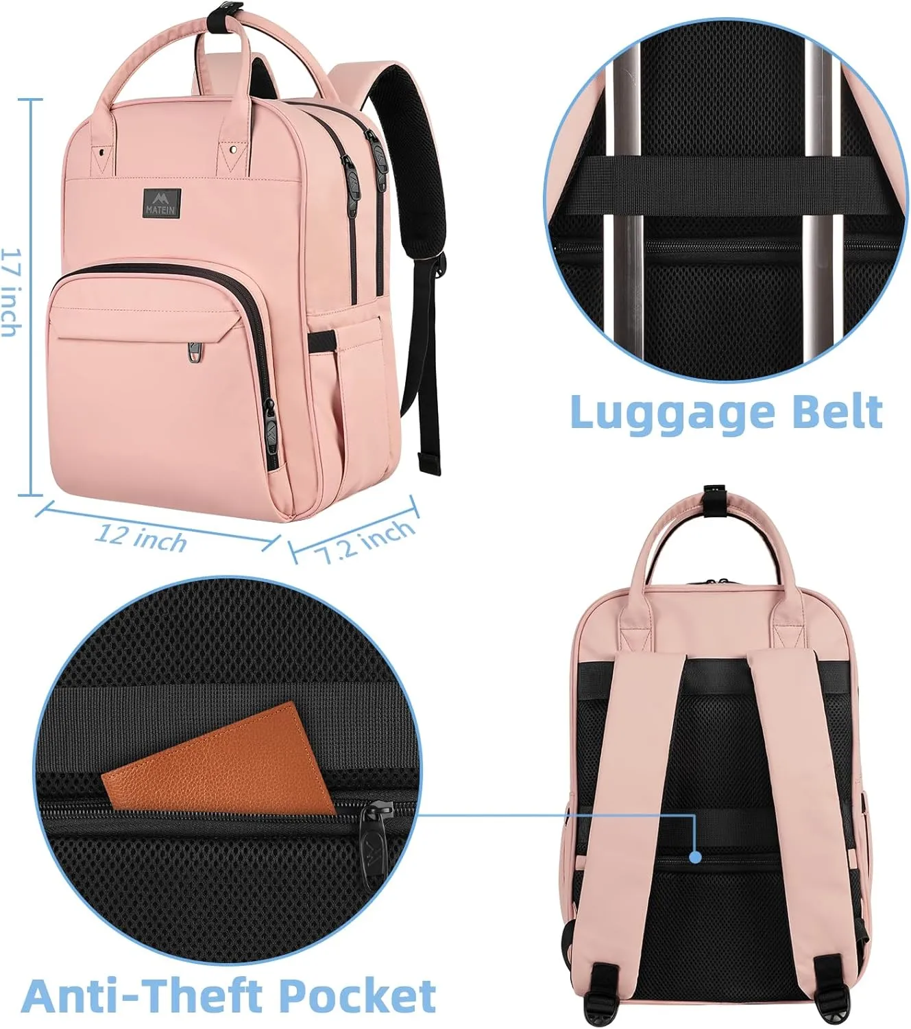 MATEIN Nursing Backpack, Waterproof College Bag for Women with Removable Organizer, 15.6 Inch Travel Lapatop Backpacks Medical Clinical Doctor Nurse Work Daypack for Women, Gifts for Her, Pink