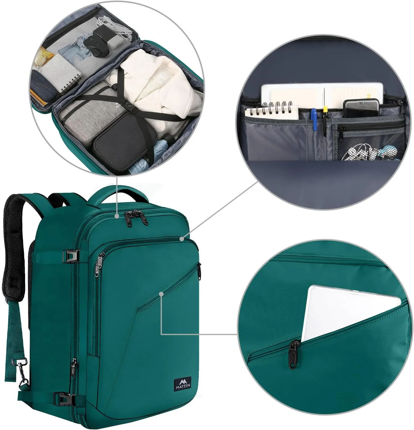 MATEIN Travel Backpack Large, Water Resistant Carry on Backpack for Travelling, Airline Approved Large Capacity Back Pack, Expandable Lightweight Overnight Daypack, Travel Gift, Peacock Blue