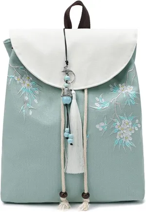 MAZEXY Elegant Vintage Silk Pattern Backpack Purse with Pendant and Tassels