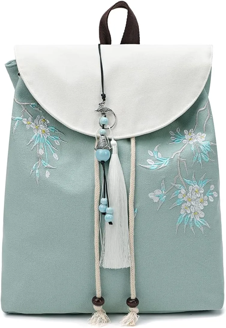 MAZEXY Elegant Vintage Silk Pattern Backpack Purse with Pendant and Tassels
