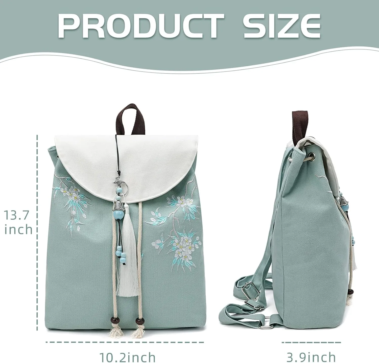 MAZEXY Elegant Vintage Silk Pattern Backpack Purse with Pendant and Tassels
