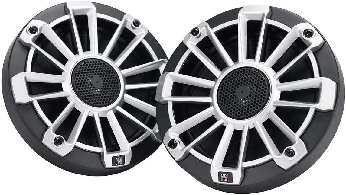 MB Quart NP1-116 Nautic Premium Outdoor Waterproof 6.5 Inch Coaxial Marine Speaker Pair with 3 Removable Grill Color Options, Black