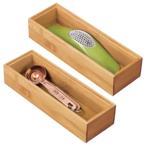mDesign Bamboo Wood Kitchen Cabinet Drawer Organizer Stackable Tray Bins, Multi-Purpose for Countertops, Shelves, Pantry, 2 Pack - Natural
