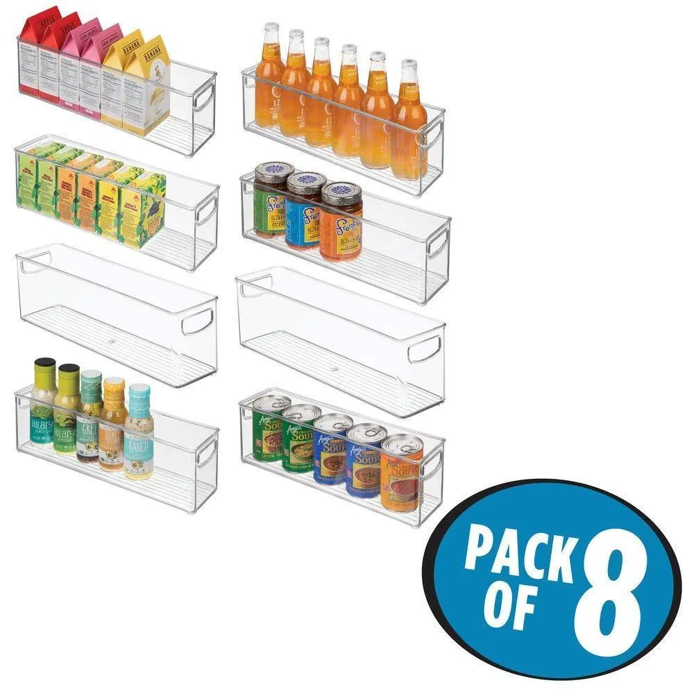 mDesign Plastic Stackable Kitchen Pantry Cabinet, Refrigerator or Freezer Food Storage Bins with Handles - Organizer for Fruit, Yogurt, Snacks, Pasta - BPA Free, 16" Long, 8 Pack - Clear