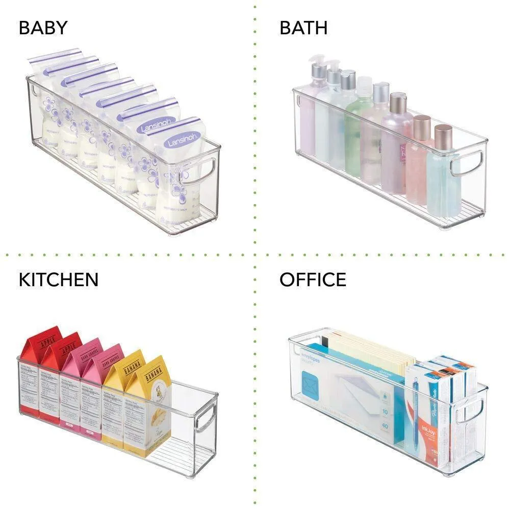 mDesign Plastic Stackable Kitchen Pantry Cabinet, Refrigerator or Freezer Food Storage Bins with Handles - Organizer for Fruit, Yogurt, Snacks, Pasta - BPA Free, 16" Long, 8 Pack - Clear