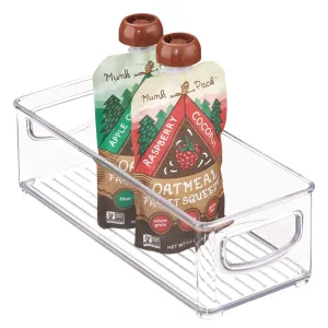 mDesign Stackable Plastic Food Storage Bin with Handles for Kitchen Pantry, Cabinet, Refrigerator, Freezer - Organizer for Fruit, Yogurt, Squeeze Pouches - BPA Free, 10" Long - Clear