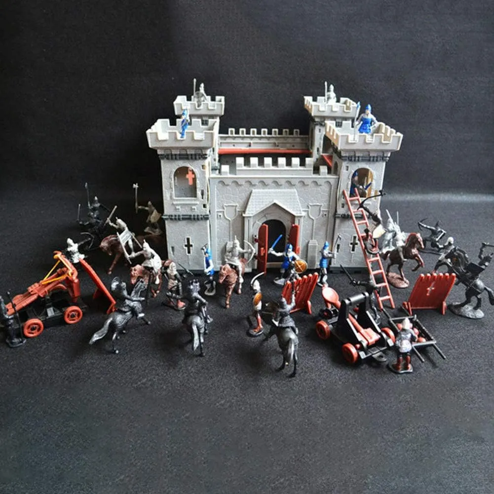 Medieval Castle Toys, Knights Game Soldiers Model Building Playset, Develop Imagination Color Matching Ability Educational Game, DIY Self Assembled Castle Model Set