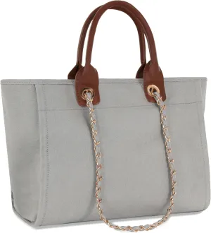 Medium Canvas Tote bag for women Casual Shoulder Work Bag Everything Handbag with Removable Chains