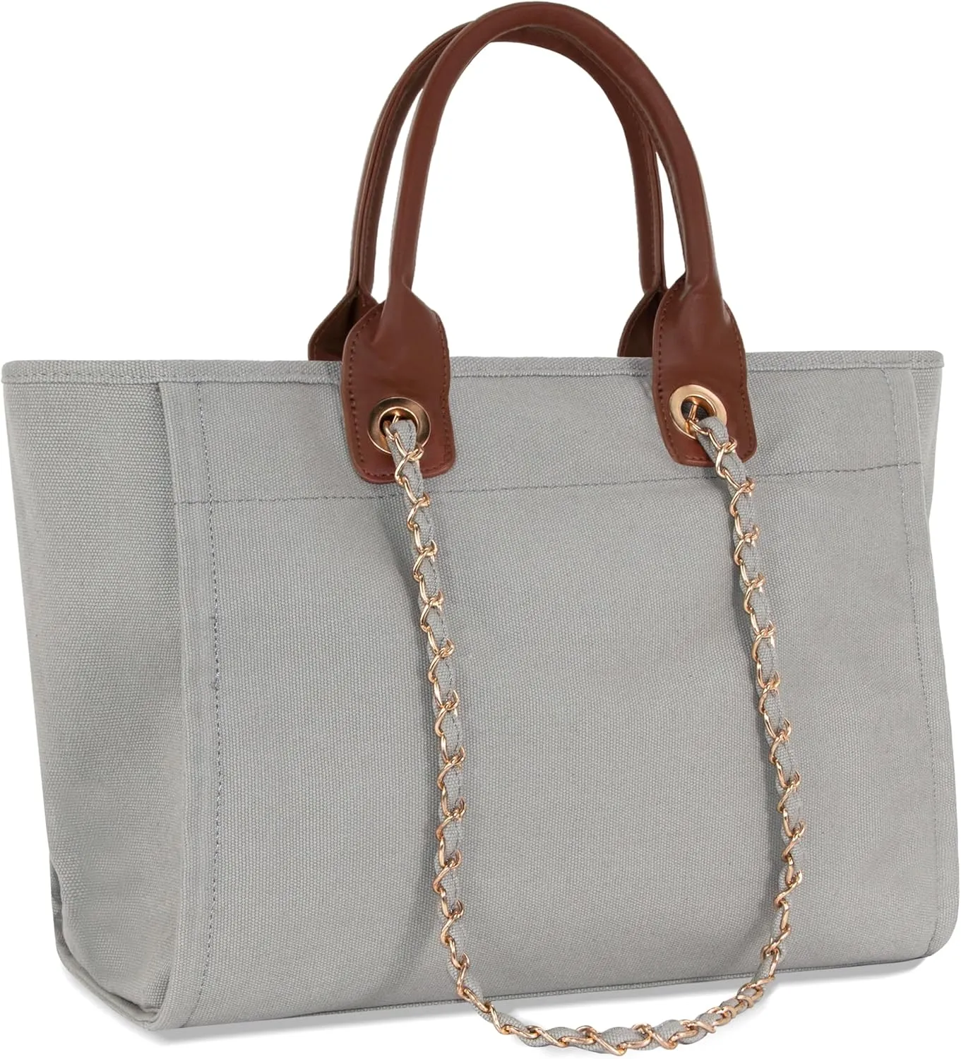 Medium Canvas Tote bag for women Casual Shoulder Work Bag Everything Handbag with Removable Chains