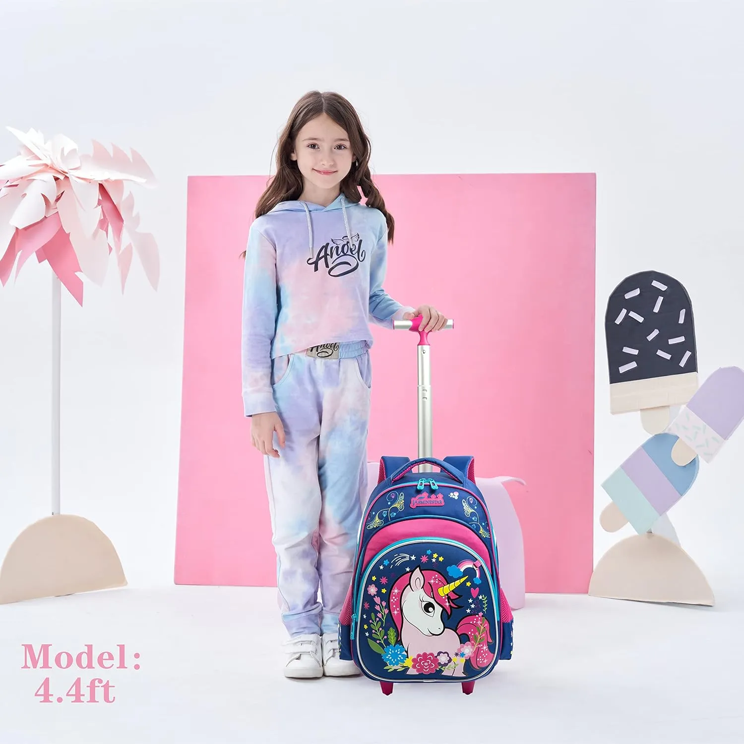 Meetbelify Girls Unicorn Rolling Backpacks Kids Backpack with Wheels for Girls School Bags with Lunch Box