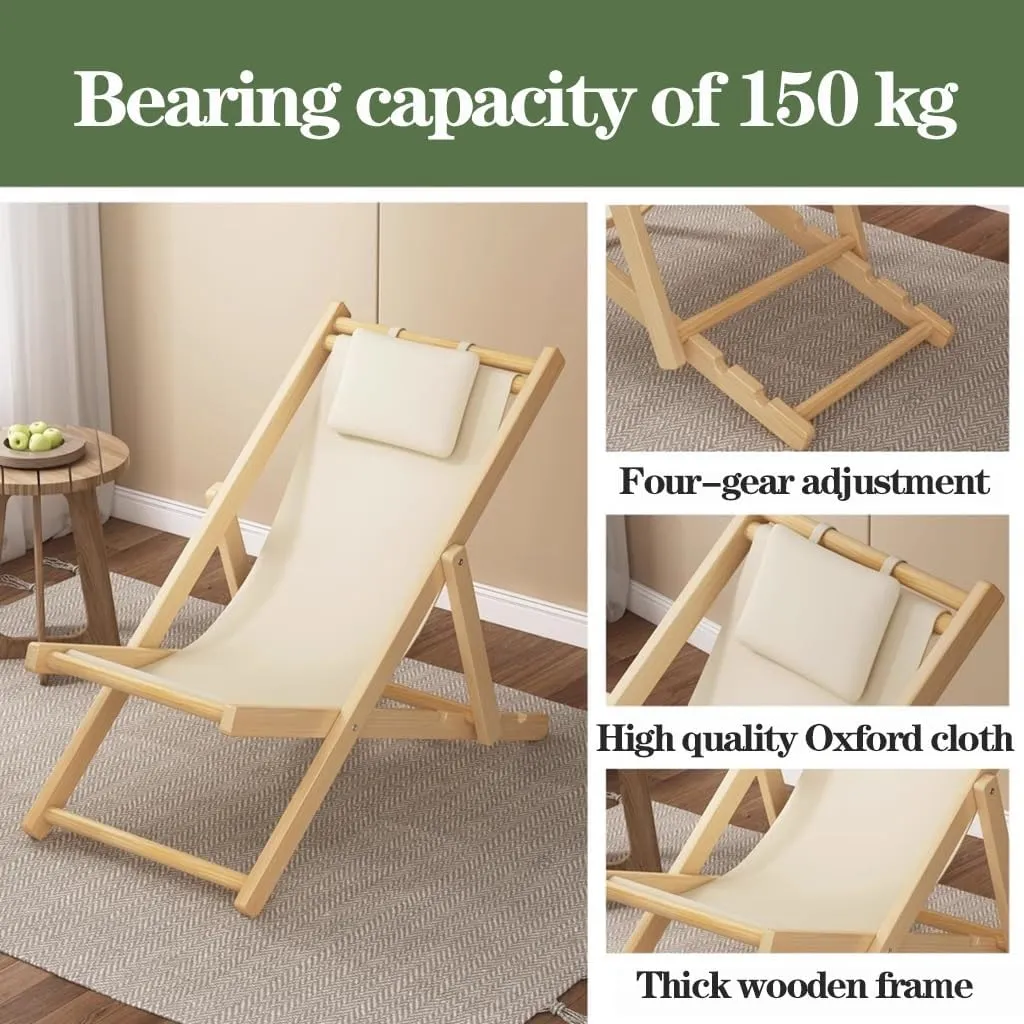 MEHWSUR Beach Chair Recliner Chair Adjustable Lounge Chair Outdoor Folding Portable Sling Chairs with Solid Wood Frame and Canvas,4 Level Height Adjustable(Blue)