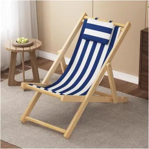 MEHWSUR Beach Chair Recliner Chair Adjustable Lounge Chair Outdoor Folding Portable Sling Chairs with Solid Wood Frame and Canvas,4 Level Height Adjustable(Blue)