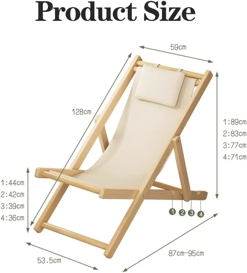 MEHWSUR Beach Chair Recliner Chair Adjustable Lounge Chair Outdoor Folding Portable Sling Chairs with Solid Wood Frame and Canvas,4 Level Height Adjustable(Blue)