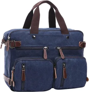 Men's Convertible Handbag Backpack Canvas Business Travel Duffel Bags Vintage Large Capacity Shoulder Bag (Blue)