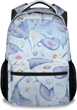 Mercuryelf Kids Backpack - Stingray Kid Backpack for School, Travel - Cute Sea Bookbag for Boys Girls - 17 Inch School Bag for Primary Middle College