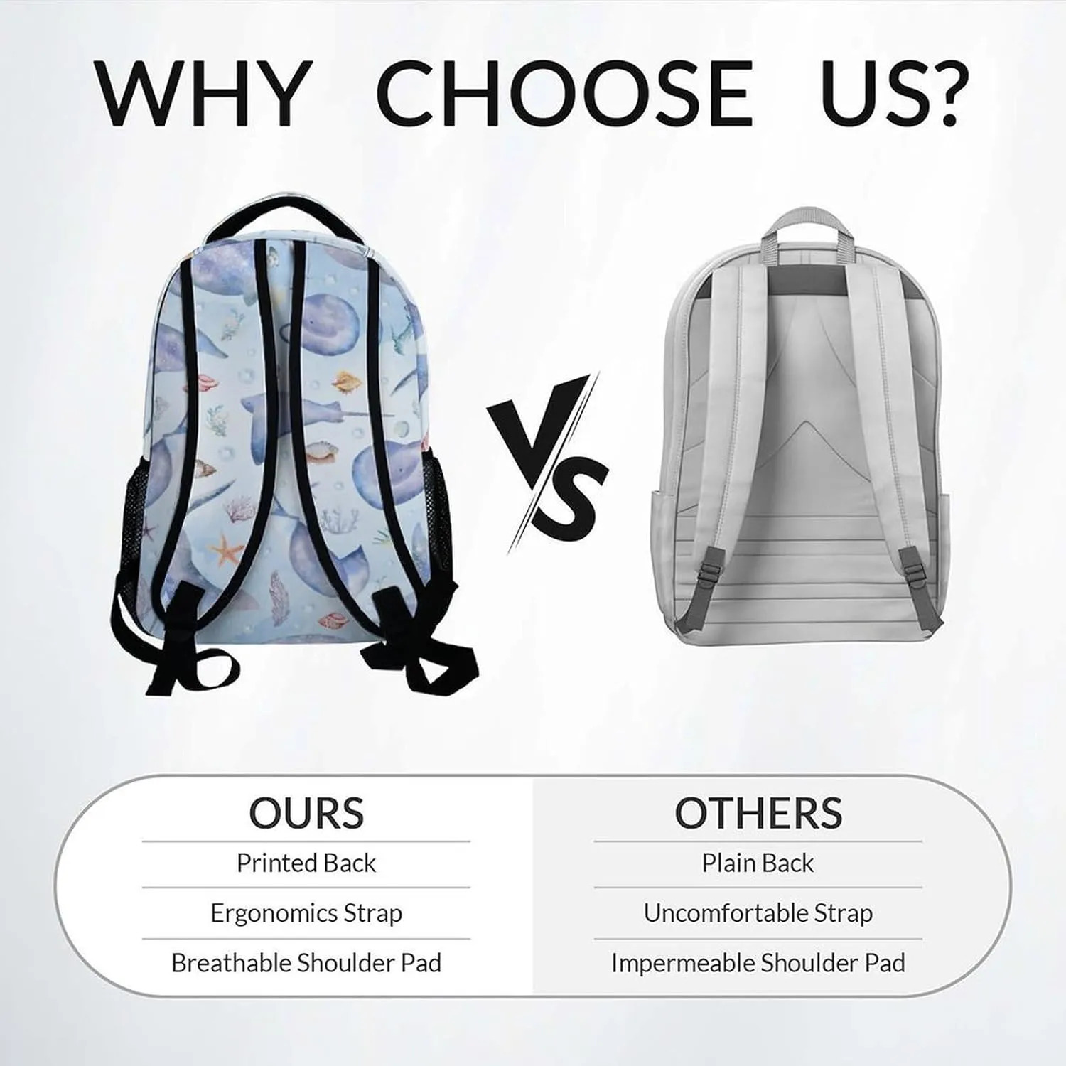 Mercuryelf Kids Backpack - Stingray Kid Backpack for School, Travel - Cute Sea Bookbag for Boys Girls - 17 Inch School Bag for Primary Middle College