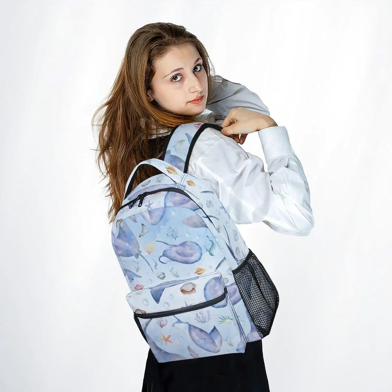 Mercuryelf Kids Backpack - Stingray Kid Backpack for School, Travel - Cute Sea Bookbag for Boys Girls - 17 Inch School Bag for Primary Middle College
