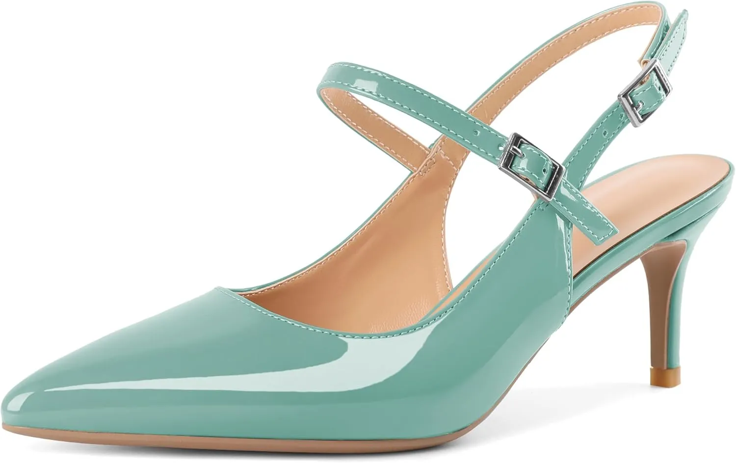 Mettesally Women's Slingback Kitten Heels Pointed Toe Heeled Pumps Ankle Strap Mary Jane Sandals Wedding Party Dressy Shoes
