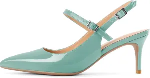 Mettesally Women's Slingback Kitten Heels Pointed Toe Heeled Pumps Ankle Strap Mary Jane Sandals Wedding Party Dressy Shoes