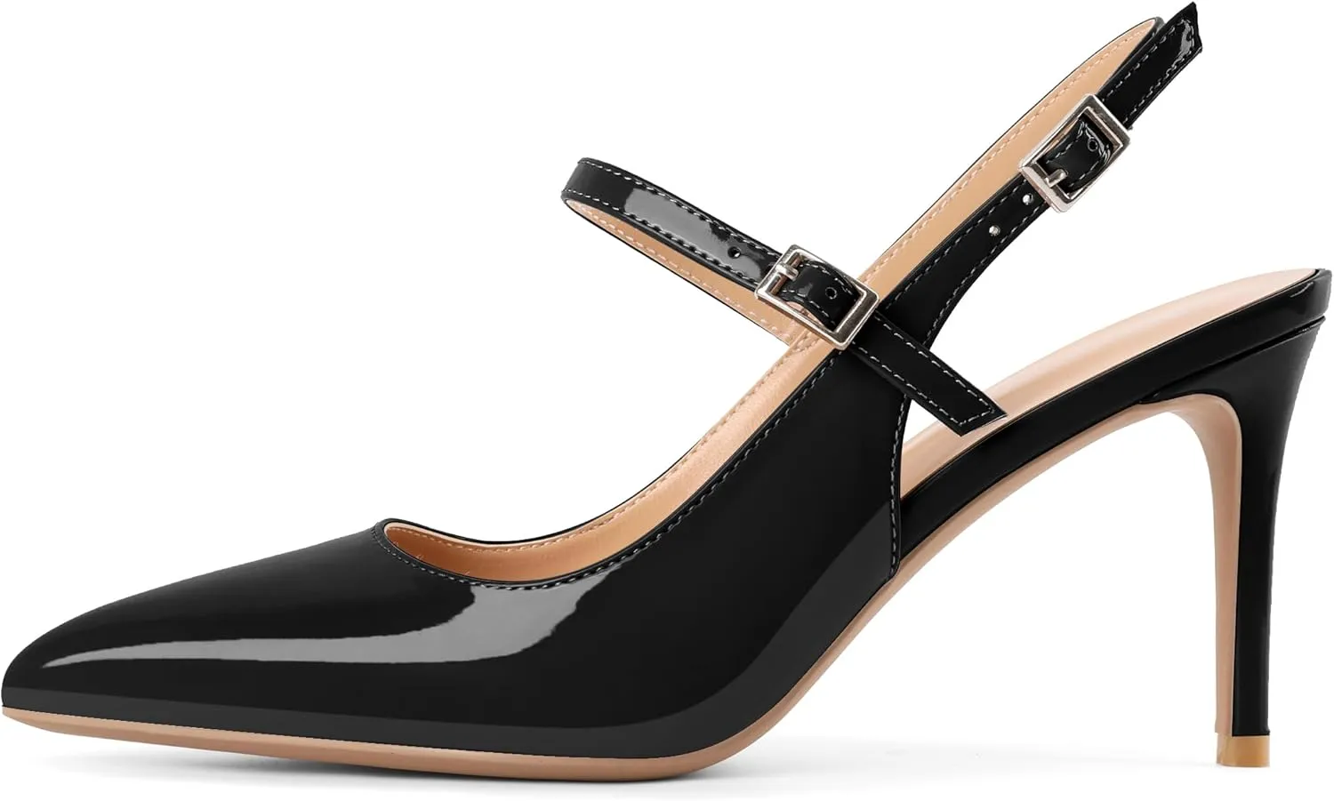 Mettesally Women's Slingback Pumps Stiletto High Heels Closed Pointed Toe Heel Ankle Strap Heeled Sandals Party Office Shoes 3 Inch