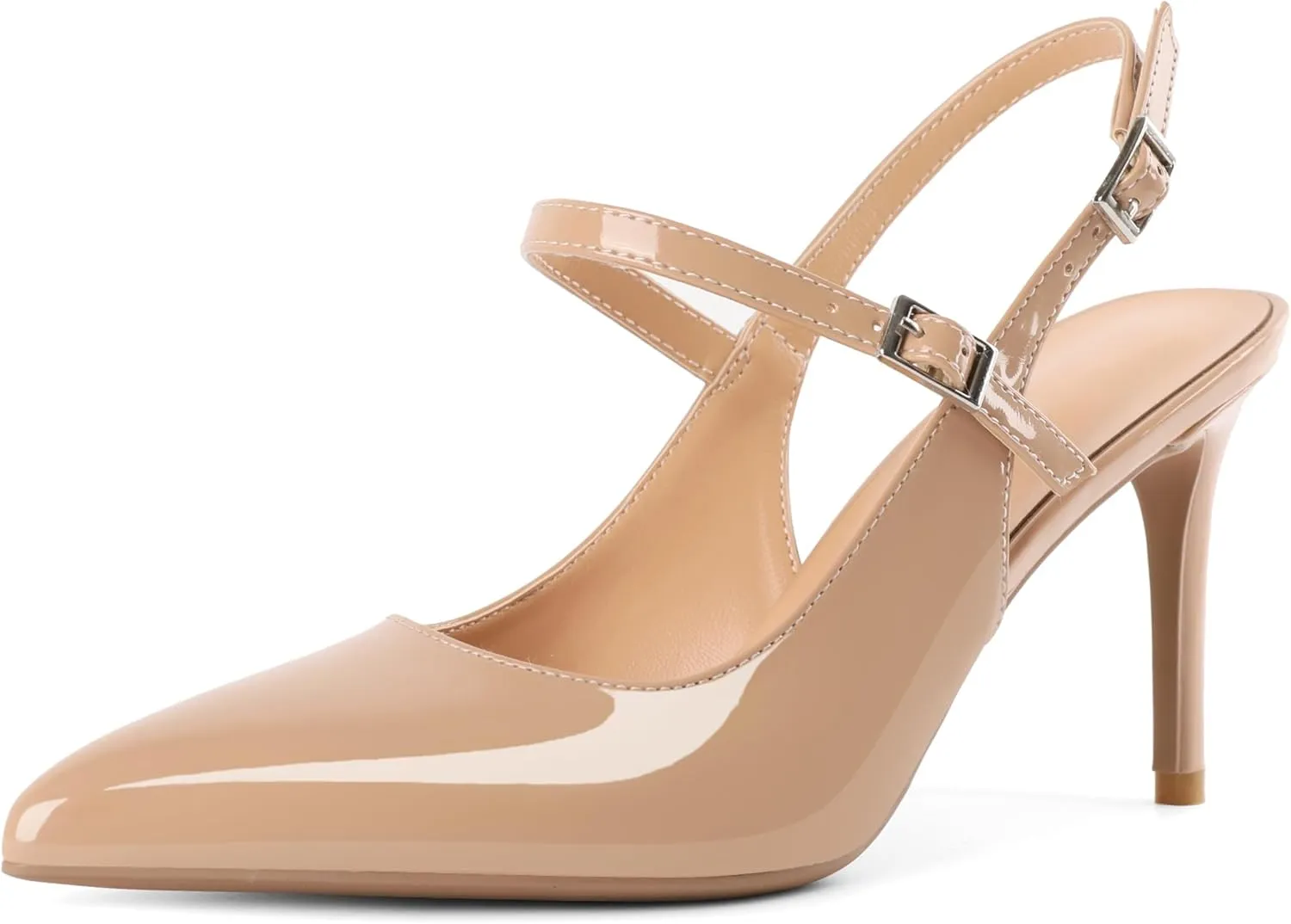 Mettesally Women's Slingback Pumps Stiletto High Heels Closed Pointed Toe Heel Ankle Strap Heeled Sandals Party Office Shoes 3 Inch