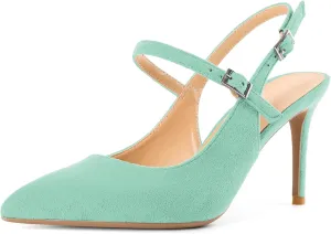 Mettesally Women's Slingback Pumps Stiletto High Heels Closed Pointed Toe Heel Ankle Strap Heeled Sandals Party Office Shoes 3 Inch