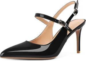 Mettesally Women's Slingback Pumps Stiletto High Heels Closed Pointed Toe Heel Ankle Strap Heeled Sandals Party Office Shoes 3 Inch