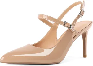 Mettesally Women's Slingback Pumps Stiletto High Heels Closed Pointed Toe Heel Ankle Strap Heeled Sandals Party Office Shoes 3 Inch