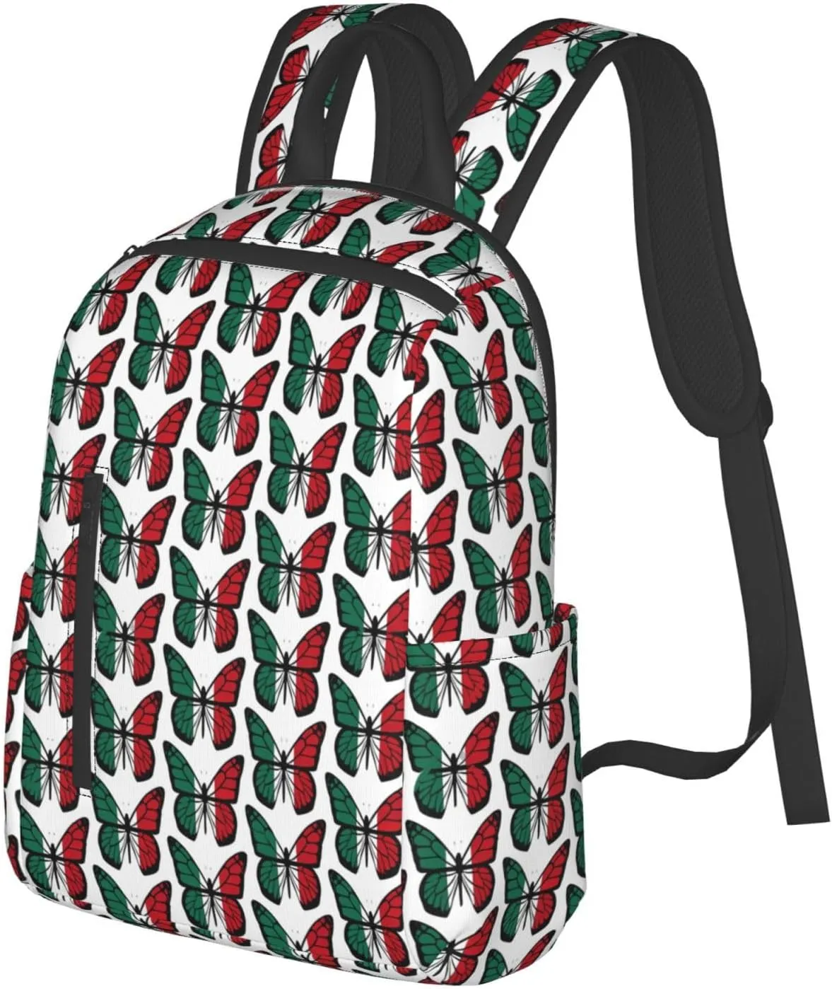 Mexican Flag Butterfly Casual Laptop Backpack Travel Rucksack Sports Daypack Adjustable Strap Bags with Multi-Pockets for Working Running Camping