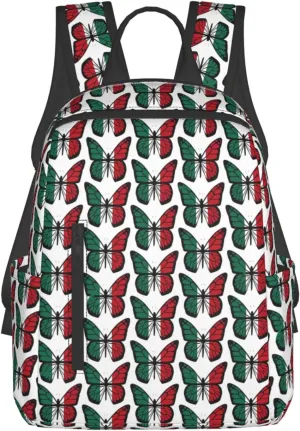 Mexican Flag Butterfly Casual Laptop Backpack Travel Rucksack Sports Daypack Adjustable Strap Bags with Multi-Pockets for Working Running Camping